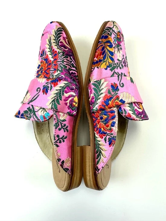 Free People At Ease pink brocade loafer Mules Size 38 Embroidered Boho floral - Picture 6 of 10